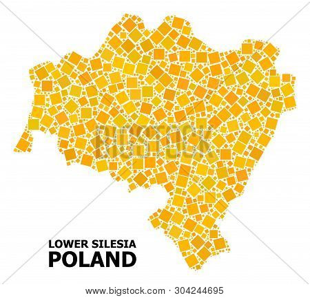 Gold Square Mosaic Vector Map Of Lower Silesia Province. Abstract Mosaic Geographic Map Of Lower Sil