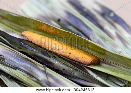 Otak Otak, Food With Fish Wrapped In Leaf And Grilled.