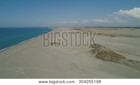 Aerial View Of Beautiful Lonely Beach And Paoay Sand Dune. Philippines, Luzon. Sand Dunes Near To Th