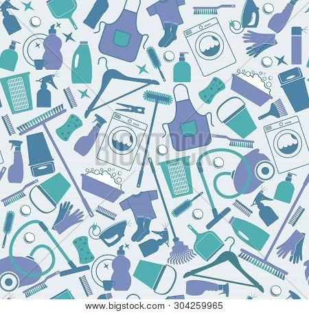 Cleaning Background Illustration. Seamless Pattern Of Icons Cleaning.