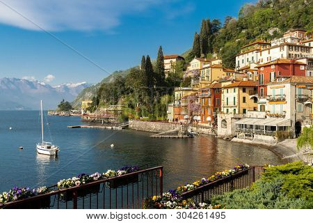 Panoramic View Over Varenna City, At Como Lake, In Italy, Europe