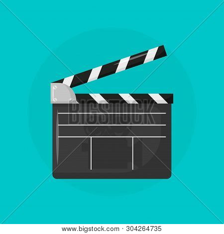 Clapper Cinema On Blue Background In Flat Style