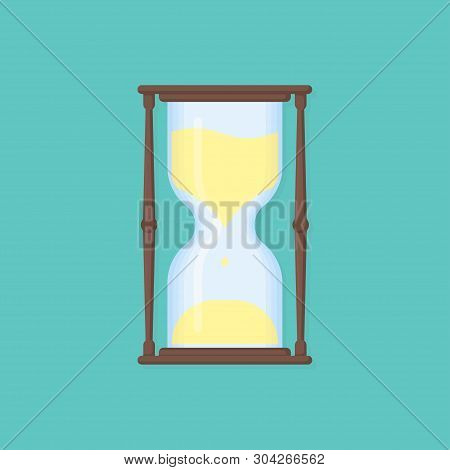 Old Hourglass With Shadow In Flat Style, Vector