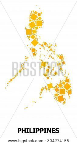 Gold Square Mosaic Vector Map Of Philippines. Abstract Mosaic Geographic Map Of Philippines Is Compo