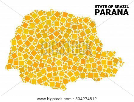Gold Square Mosaic Vector Map Of Parana State. Abstract Collage Geographic Map Of Parana State Is Cr
