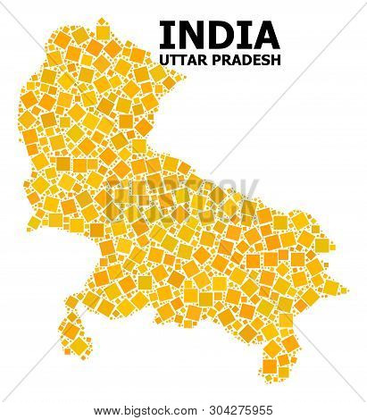 Gold Square Pattern Vector Map Of Uttar Pradesh State. Abstract Composition Geographic Map Of Uttar 