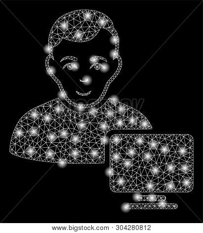Gold Square Mosaic And Solid Computer Administrator. Vector Geographic Computer Administrator In Yel