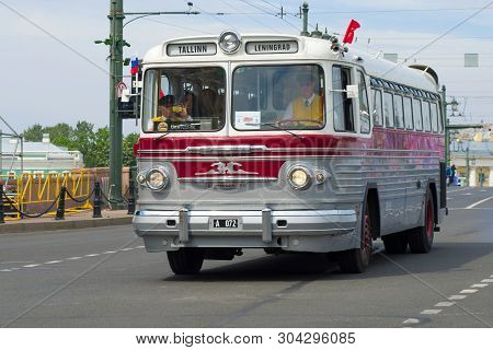 Saint Petersburg, Russia - May 25, 2019: The First Soviet Intercity Bus Zis-127 Close-up. Fragment O