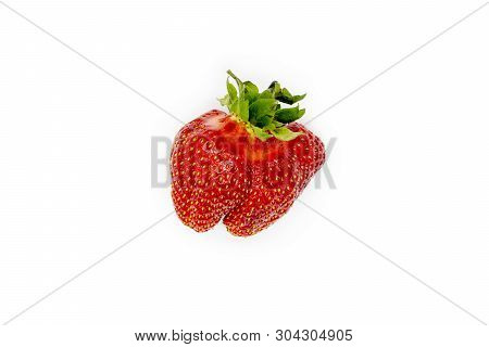 Organic Strawberry Isolated. Imperfect Non Ideal Fresh Fruit. Food Closeup. Natural Berry Isolated O