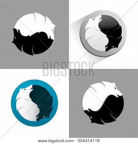Vector Illustration Wolf Yin Yang Black And White Icon