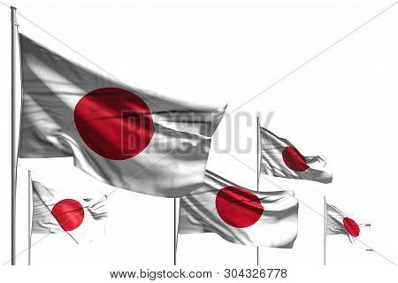 Pretty National Holiday Flag 3d Illustration
 - Five Flags Of Japan Are Waving Isolated On White