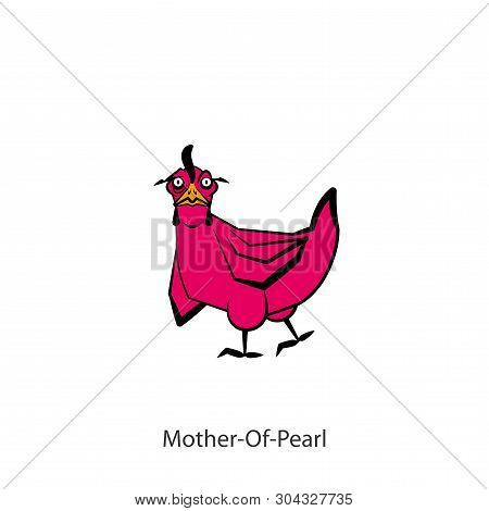Cartoon Character Farm Bird. Funny Cute Chicken Hen With Bulging Eyes Posing In Motion On A White Ba