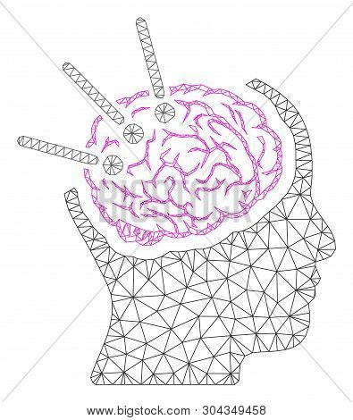 Mesh Brain Autopsy Polygonal 2d Vector Illustration. Carcass Model Is Based On Brain Autopsy Flat Ic