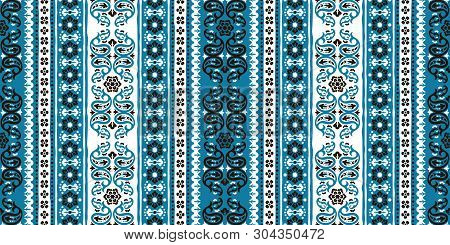 Seamless Pattern Based On Ornament Paisley Bandana Print. Boho Vintage Style Vector Background. Silk