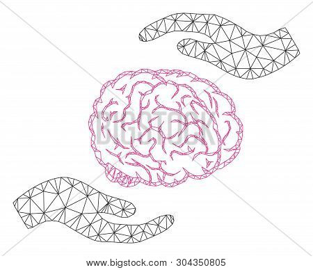 Mesh Brain Care Hands Polygonal 2d Vector Illustration. Carcass Model Is Based On Brain Care Hands F