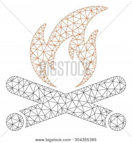 Mesh Campfire Polygonal Icon Vector Illustration. Carcass Model Is Based On Campfire Flat Icon. Tria
