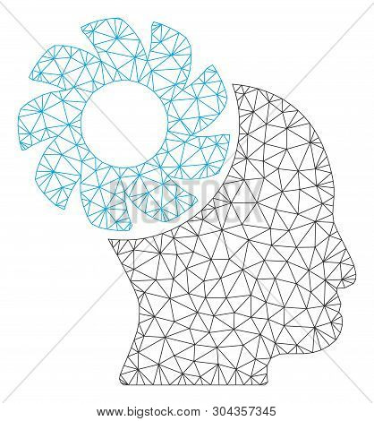 Mesh Brain Wheel Polygonal 2d Vector Illustration. Model Is Based On Brain Wheel Flat Icon. Triangle