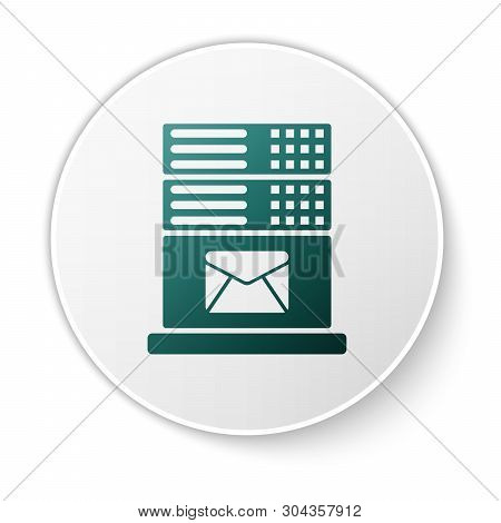 Green Mail Server Icon Isolated On White Background. White Circle Button. Vector Illustration