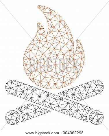 Mesh Campfire Polygonal Icon Vector Illustration. Model Is Based On Campfire Flat Icon. Triangle Mes