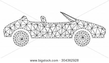 Mesh Cabriolet Polygonal Symbol Vector Illustration. Carcass Model Is Based On Cabriolet Flat Icon. 