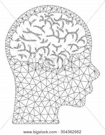 Mesh Brain Polygonal Symbol Vector Illustration. Carcass Model Is Based On Brain Flat Icon. Triangul