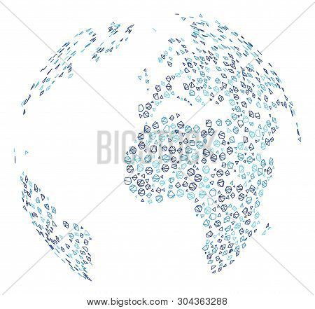 Mesh Blue Dotted Abstract Globe Polygonal Icon Vector Illustration. Model Is Created From Blue Dotte