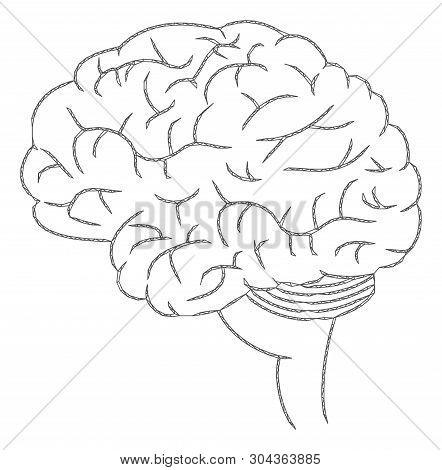 Mesh Brain Polygonal Icon Vector Illustration. Carcass Model Is Based On Brain Flat Icon. Triangle N