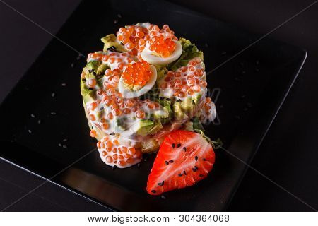Round Salad Made Of Red Fish Potato And Avocado