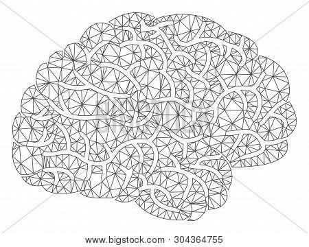 Mesh Brain Polygonal Symbol Vector Illustration. Model Is Based On Brain Flat Icon. Triangular Mesh 