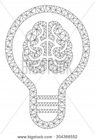 Mesh Brain Bulb Polygonal Icon Vector Illustration. Carcass Model Is Based On Brain Bulb Flat Icon. 