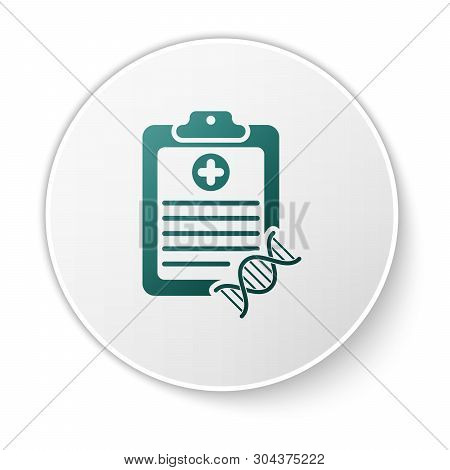 Green Clipboard With Dna Analysis Icon Isolated On White Background. Genetic Engineering, Genetics T