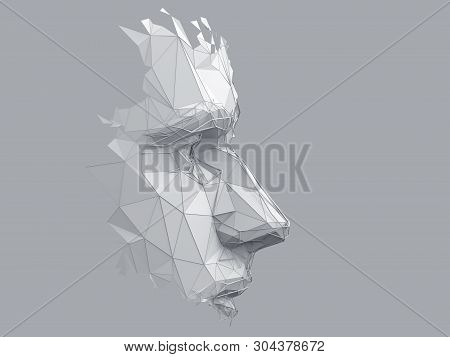 Abstract Polygonal Human Face, 3d Illustration Of A Cyborg Head Construction, Artificial Intelligenc