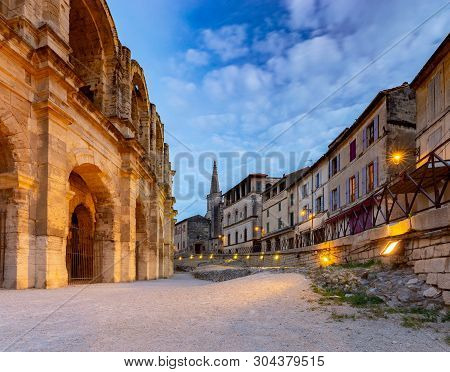 France. Arles. Old Antique Roman Amphitheater Arena.