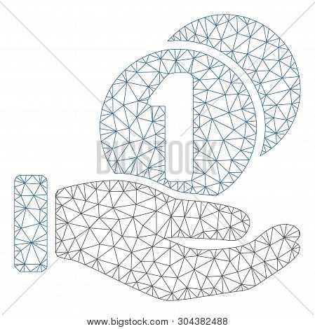 Mesh Coins Payment Hand Polygonal Icon Vector Illustration. Model Is Based On Coins Payment Hand Fla
