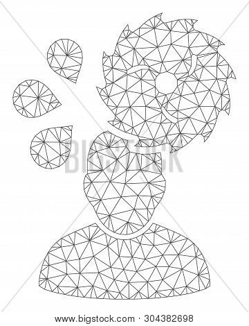 Mesh Circular Saw Accident Polygonal Icon Vector Illustration. Carcass Model Is Based On Circular Sa
