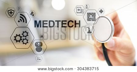 Medtech Medical Technology Information Integration Internet Big Data Concept On Virtual Screen. Doct