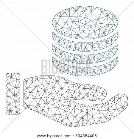 Mesh Coins Donation Hand Polygonal Icon Vector Illustration. Carcass Model Is Based On Coins Donatio