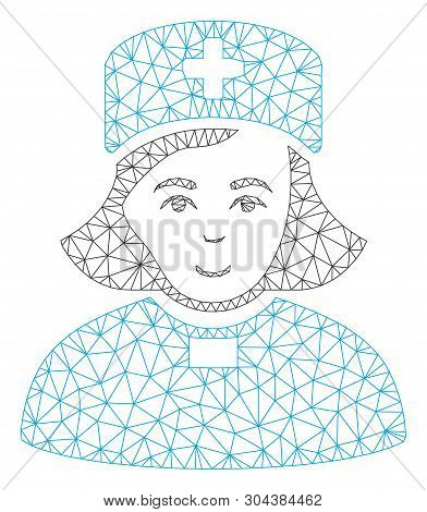 Mesh Church Female Doctor Polygonal Icon Vector Illustration. Carcass Model Is Based On Church Femal