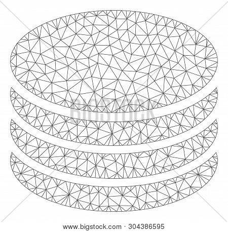 Mesh Coin Stack Polygonal 2d Vector Illustration. Carcass Model Is Based On Coin Stack Flat Icon. Tr