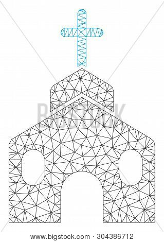 Mesh Church Building Polygonal Icon Vector Illustration. Abstraction Is Based On Church Building Fla