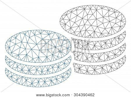 Mesh Coins Polygonal 2d Vector Illustration. Model Is Based On Coins Flat Icon. Triangle Network For