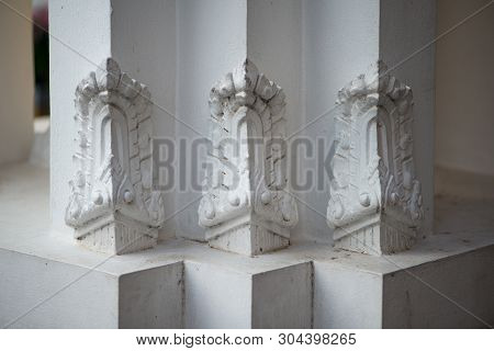 Thai Pattern On Wall Of Church At  Wat Rakhang Khositaram Bangkok ,thailand