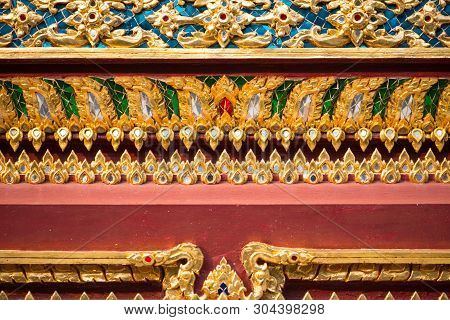 Thai Pattern On Wall Of Church At  Wat Rakhang Khositaram Bangkok ,thailand