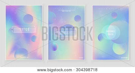 Furistic Modern Holographic Cover Set. 90s, 80s Retro Style.  Hipster Style Graphic Geometric Hologr