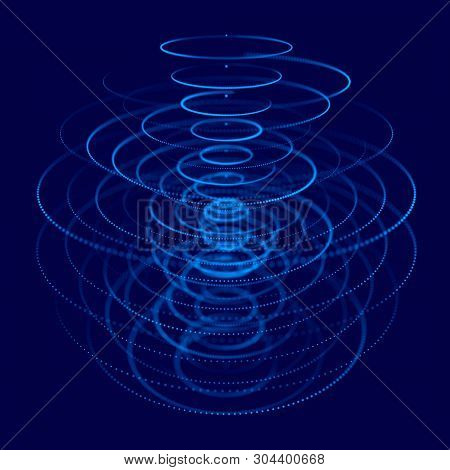 Abstract Blue 3D Sphere Made Of Points. Futuristic Technology Style. Sphere Particles. Plexus Effect