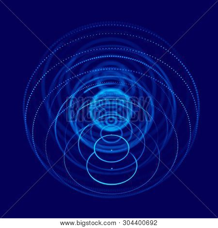 Abstract Blue 3D Sphere Made Of Points. Futuristic Technology Style. Sphere Particles. Plexus Effect