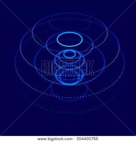 Abstract Blue 3D Sphere Made Of Points. Futuristic Technology Style. Sphere Particles. Plexus Effect