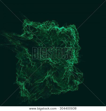Space-time Green Portal. Futuristic 3D Portal. Cosmic Wormhole. Funnel-shaped Tunnel. 3D Rendering.