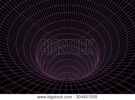 3D Tunnel. Tunnel Or Wormhole. Grid Texture. Abstract Tunnel. 3D Vector Illustration Tunnel.