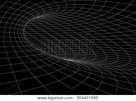 3D Tunnel. Tunnel Or Wormhole. Grid Texture. Abstract Tunnel. 3D Vector Illustration Tunnel.